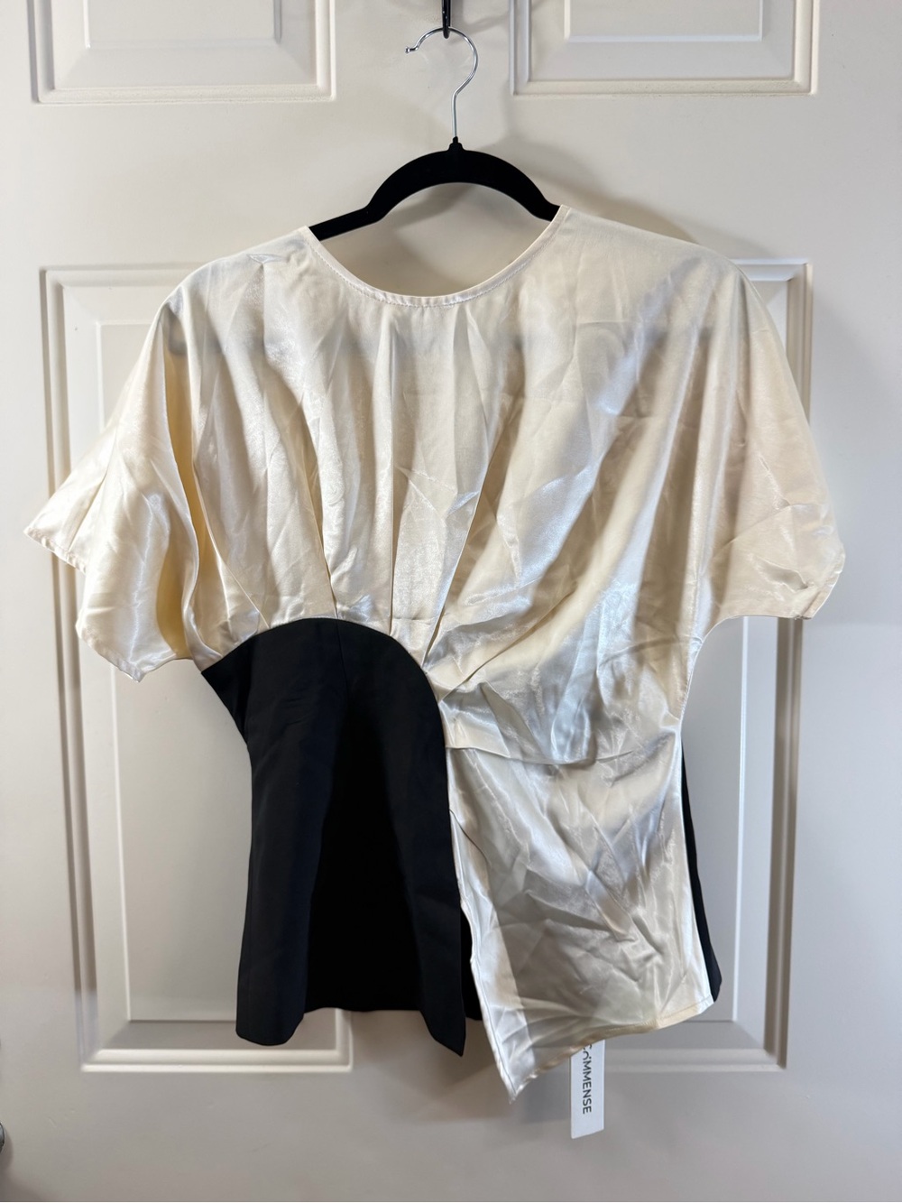 Commense Colorblock Asymmetrical Top Women’s S Black Ivory 359